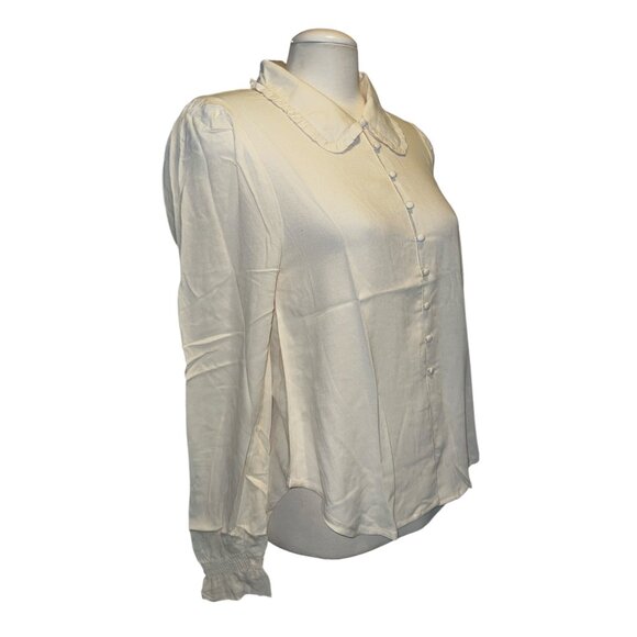 Band of the Free NWT Denise Cream Ruffle Collar Top Sz Medium Cream BOG Collect - Picture 7 of 14